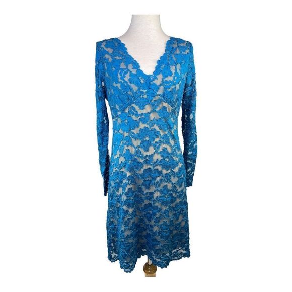 Karen Kane Dresses & Skirts - Karen Kane Lace Dress Womens XL Blue Long Sleeve Knee Length Sheath Cocktail
